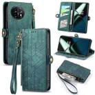 For OnePlus 11 Geometric Zipper Wallet Side Buckle Leather Phone Case(Green) - 1