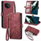 For OnePlus 11 Geometric Zipper Wallet Side Buckle Leather Phone Case(Red) - 1