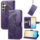 For Samsung Galaxy A25 5G Butterfly Love Flower Embossed Leather Phone Case(Dark Purple) - 1