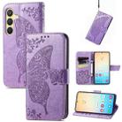 For Samsung Galaxy A25 5G Butterfly Love Flower Embossed Leather Phone Case(Light Purple) - 1