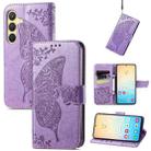 For Samsung Galaxy S23 FE 5G Butterfly Love Flower Embossed Leather Phone Case(Light Purple) - 1