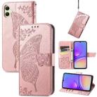 For Samsung Galaxy A05 Butterfly Love Flower Embossed Leather Phone Case(Rose Gold) - 1