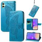 For Samsung Galaxy A05 Butterfly Love Flower Embossed Leather Phone Case(Blue) - 1