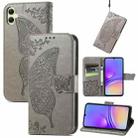 For Samsung Galaxy A05 Butterfly Love Flower Embossed Leather Phone Case(Gray) - 1