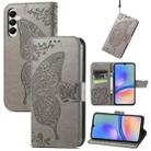For Samsung Galaxy A05s Butterfly Love Flower Embossed Leather Phone Case(Gray) - 1