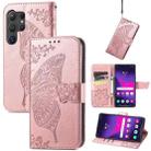 For Samsung Galaxy S24 Ultra 5G Butterfly Love Flower Embossed Leather Phone Case(Rose Gold) - 1