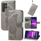 For Samsung Galaxy S24 Ultra 5G Butterfly Love Flower Embossed Leather Phone Case(Gray) - 1