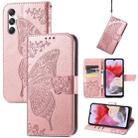 For Samsung Galaxy M34 5G Butterfly Love Flower Embossed Leather Phone Case(Rose Gold) - 1