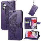 For Samsung Galaxy M34 5G Butterfly Love Flower Embossed Leather Phone Case(Dark Purple) - 1