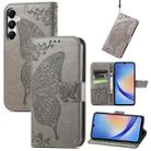 ForSamsung Galaxy A35 5G Butterfly Love Flower Embossed Leather Phone Case(Gray) - 1