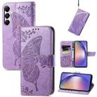For Samsung Galaxy A55 5G Butterfly Love Flower Embossed Leather Phone Case(Light Purple) - 1
