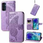For Samsung Galaxy A16 Butterfly Love Flower Embossed Leather Phone Case(Light Purple) - 1