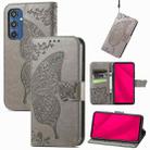 For Samsung Galaxy M35 Butterfly Love Flower Embossed Leather Phone Case(Gray) - 1