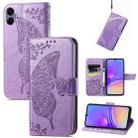 For Samsung Galaxy A06 Butterfly Love Flower Embossed Leather Phone Case(Light Purple) - 1