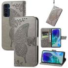 For Samsung Galaxy S24 FE 5G Butterfly Love Flower Embossed Leather Phone Case(Gray) - 1