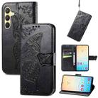 For Samsung Galaxy S25 5G Butterfly Love Flower Embossed Leather Phone Case(Black) - 1