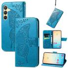 For Samsung Galaxy S25 5G Butterfly Love Flower Embossed Leather Phone Case(Blue) - 1