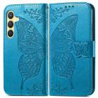 For Samsung Galaxy S25 5G Butterfly Love Flower Embossed Leather Phone Case(Blue) - 2