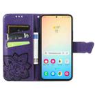 For Samsung Galaxy S25 5G Butterfly Love Flower Embossed Leather Phone Case(Dark Purple) - 3