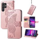 For Samsung Galaxy S25 Ultra 5G Butterfly Love Flower Embossed Leather Phone Case(Rose Gold) - 1