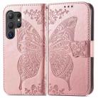 For Samsung Galaxy S25 Ultra 5G Butterfly Love Flower Embossed Leather Phone Case(Rose Gold) - 2