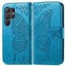 For Samsung Galaxy S25 Ultra 5G Butterfly Love Flower Embossed Leather Phone Case(Blue) - 2