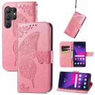 For Samsung Galaxy S25 Ultra 5G Butterfly Love Flower Embossed Leather Phone Case(Pink) - 1