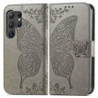 For Samsung Galaxy S25 Ultra 5G Butterfly Love Flower Embossed Leather Phone Case(Gray) - 2