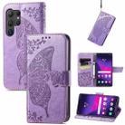 For Samsung Galaxy S25 Ultra 5G Butterfly Love Flower Embossed Leather Phone Case(Light Purple) - 1