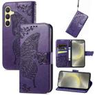 For Samsung Galaxy A36 Butterfly Love Flower Embossed Leather Phone Case(Dark Purple) - 1