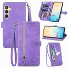 For Samsung Galaxy S24+ 5G Embossed Flower Zipper Leather Phone Case(Purple) - 1