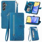 For Samsung Galaxy Note20 Embossed Flower Zipper Leather Phone Case(Blue) - 1