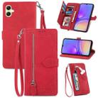 For Samsung Galaxy A05 Embossed Flower Zipper Leather Phone Case(Red) - 1
