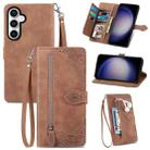 For Samsung Galaxy S23 FE 5G Embossed Flower Zipper Leather Phone Case(Brown) - 1