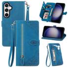 For Samsung Galaxy S23 FE 5G Embossed Flower Zipper Leather Phone Case(Blue) - 1