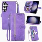 For Samsung Galaxy S23 FE 5G Embossed Flower Zipper Leather Phone Case(Purple) - 1