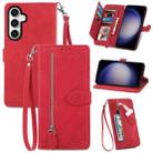 For Samsung Galaxy S23 FE 5G Embossed Flower Zipper Leather Phone Case(Red) - 1