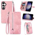 For Samsung Galaxy S23 FE 5G Embossed Flower Zipper Leather Phone Case(Pink) - 1