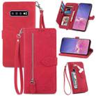For Samsung Galaxy S10+ Embossed Flower Zipper Leather Phone Case(Red) - 1
