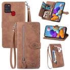 For Samsung Galaxy A24s Embossed Flower Zipper Leather Phone Case(Brown) - 1
