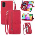 For Samsung Galaxy A41 Embossed Flower Zipper Leather Phone Case(Red) - 1