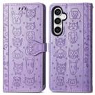 For Samsung Galaxy S23 FE 5G Cat and Dog Embossed Leather Phone Case(Purple) - 2