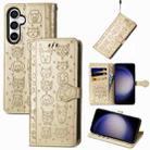 For Samsung Galaxy S23 FE 5G Cat and Dog Embossed Leather Phone Case(Gold) - 1