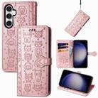 For Samsung Galaxy S23 FE 5G Cat and Dog Embossed Leather Phone Case(Rose Gold) - 1