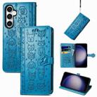 For Samsung Galaxy S23 FE 5G Cat and Dog Embossed Leather Phone Case(Blue) - 1