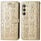 For Samsung Galaxy S24 5G Cat and Dog Embossed Leather Phone Case(Gold) - 2