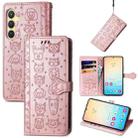 For Samsung Galaxy S24 5G Cat and Dog Embossed Leather Phone Case(Rose Gold) - 1