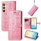 For Samsung Galaxy S24 5G Cat and Dog Embossed Leather Phone Case(Pink) - 1