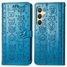 For Samsung Galaxy S24 5G Cat and Dog Embossed Leather Phone Case(Blue) - 2