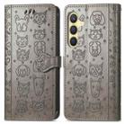 For Samsung Galaxy S24 5G Cat and Dog Embossed Leather Phone Case(Gray) - 2